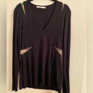 Bailey 44 Black Long Sleeve V Neck Top with Sheer Detail Size M